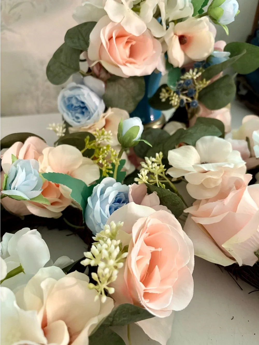 Pastel Artificial Flower Wreaths - Peach, white, Pink & Light Blue